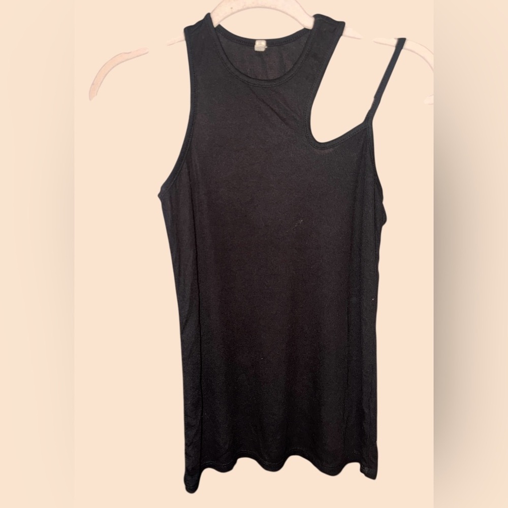 LANSTON Women’s Black Racer Back Ribbed Tank with‎ one shoulder strap. XS - Picture 2 of 7